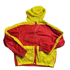 IZOD HER WOMENS RAIN JACKET VINTAGE L LARGE RED YELLOW USED OUTERWEAR